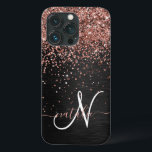 Aangepast Roos Gold Glitter Black Sparkle Monogram Case-Mate iPhone Case<br><div class="desc">Pas dit trendy elegante telefoondoosontwerp eenvoudig aan met  roos gouden mousserende glitter op een zwarte geborstelde metalen achtergrond.</div>