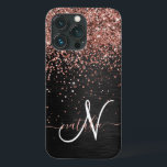 Aangepast Roos Gold Glitter Black Sparkle Monogram Case-Mate iPhone Case<br><div class="desc">Pas dit trendy elegante telefoondoosontwerp eenvoudig aan met  roos gouden mousserende glitter op een zwarte geborstelde metalen achtergrond.</div>