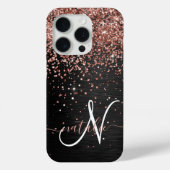 Aangepast Roos Gold Glitter Black Sparkle Monogram Case-Mate iPhone Case (Achterkant)