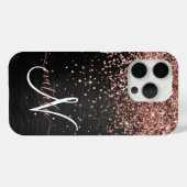 Aangepast Roos Gold Glitter Black Sparkle Monogram Case-Mate iPhone Case (Achterkant (horizontaal))