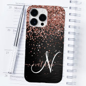 Aangepast Roos Gold Glitter Black Sparkle Monogram Case-Mate iPhone Case