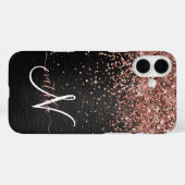 Aangepast Roos Gold Glitter Black Sparkle Monogram Case-Mate iPhone Case (Achterkant (horizontaal))