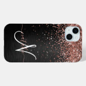 Aangepast Roos Gold Glitter Black Sparkle Monogram Case-Mate iPhone Case (Achterkant (horizontaal))