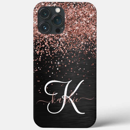 Aangepast Roos Gold Glitter Black Sparkle Monogram Case-Mate iPhone Case (Achterkant)