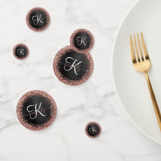 Aangepast Roos Gold Glitter Black Sparkle Monogram Confetti (Groep)