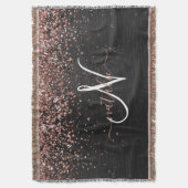 Aangepast Roos Gold Glitter Black Sparkle Monogram Deken (Voorkant Verticaal)