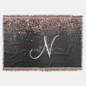 Aangepast Roos Gold Glitter Black Sparkle Monogram Deken (Voorkant)