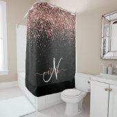 Aangepast Roos Gold Glitter Black Sparkle Monogram Douchegordijn (In situ)