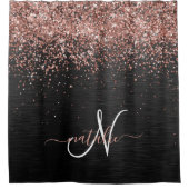Aangepast Roos Gold Glitter Black Sparkle Monogram Douchegordijn (Voorkant)