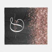Aangepast Roos Gold Glitter Black Sparkle Monogram Fleece Deken (Voorkant (Horizontaal))