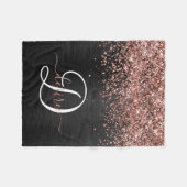 Aangepast Roos Gold Glitter Black Sparkle Monogram Fleece Deken (Voorkant (Horizontaal))