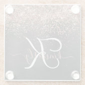 Aangepast Roos Gold Glitter Black Sparkle Monogram Glazen Onderzetter (Achterkant)