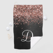 Aangepast Roos Gold Glitter Black Sparkle Monogram Golfhanddoek (Insitu)