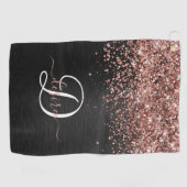 Aangepast Roos Gold Glitter Black Sparkle Monogram Golfhanddoek (Horizontaal)