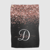 Aangepast Roos Gold Glitter Black Sparkle Monogram Golfhanddoek (Voorkant)