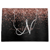Aangepast Roos Gold Glitter Black Sparkle Monogram Groot Cadeauzakje (Voorkant)