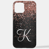 Aangepast Roos Gold Glitter Black Sparkle Monogram iPhone Hoesje (Achterkant)