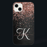 Aangepast Roos Gold Glitter Black Sparkle Monogram<br><div class="desc">Pas dit trendy elegante telefoondoosontwerp eenvoudig aan met  roos gouden mousserende glitter op een zwarte geborstelde metalen achtergrond.</div>