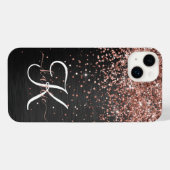 Aangepast Roos Gold Glitter Black Sparkle Monogram iPhone Hoesje (Achterkant horizontaal)