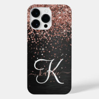 Aangepast Roos Gold Glitter Black Sparkle Monogram