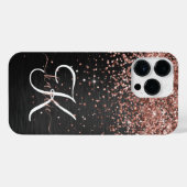 Aangepast Roos Gold Glitter Black Sparkle Monogram iPhone Hoesje (Achterkant horizontaal)