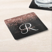 Aangepast Roos Gold Glitter Black Sparkle Monogram Kartonnen Onderzetters (Schuin)