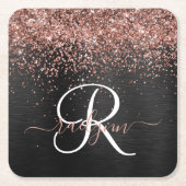 Aangepast Roos Gold Glitter Black Sparkle Monogram Kartonnen Onderzetters (Voorkant)