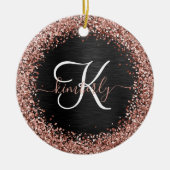Aangepast Roos Gold Glitter Black Sparkle Monogram Keramisch Ornament (Voorkant)