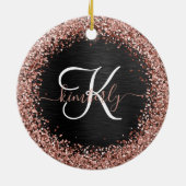 Aangepast Roos Gold Glitter Black Sparkle Monogram Keramisch Ornament (Achterkant)
