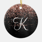 Aangepast Roos Gold Glitter Black Sparkle Monogram Keramisch Ornament (Voorkant)