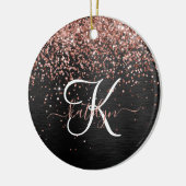 Aangepast Roos Gold Glitter Black Sparkle Monogram Keramisch Ornament (Links)