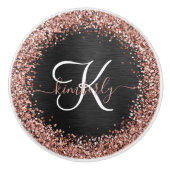 Aangepast Roos Gold Glitter Black Sparkle Monogram Keramische Knop (Voorkant)