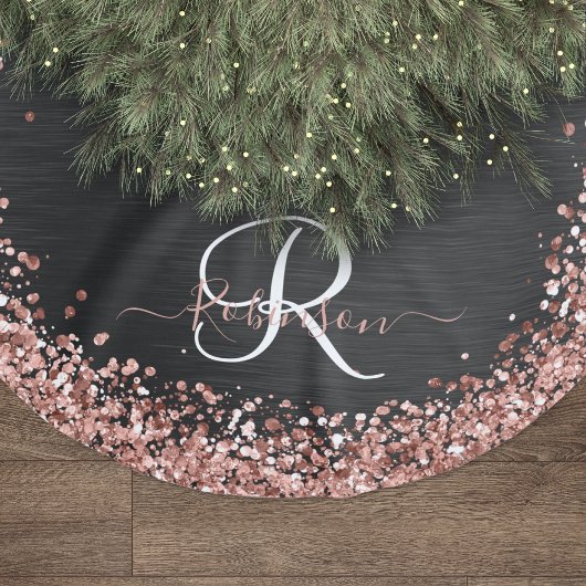 Aangepast Roos Gold Glitter Black Sparkle Monogram Kerstboom Rok