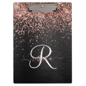 Aangepast Roos Gold Glitter Black Sparkle Monogram Klembord (Voorkant)