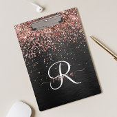 Aangepast Roos Gold Glitter Black Sparkle Monogram Klembord