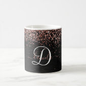 Aangepast Roos Gold Glitter Black Sparkle Monogram Koffiemok (Center)