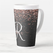 Aangepast Roos Gold Glitter Black Sparkle Monogram Latte Mok (Rechterhoek)