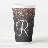 Aangepast Roos Gold Glitter Black Sparkle Monogram Latte Mok (Voorkant)