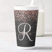 Aangepast Roos Gold Glitter Black Sparkle Monogram Latte Mok