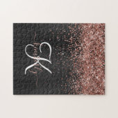 Aangepast Roos Gold Glitter Black Sparkle Monogram Legpuzzel (Horizontaal)