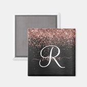 Aangepast Roos Gold Glitter Black Sparkle Monogram Magneet (Voorkant / Achterkant)