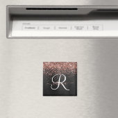 Aangepast Roos Gold Glitter Black Sparkle Monogram Magneet (Insitu (Vaatwasser))