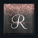 Aangepast Roos Gold Glitter Black Sparkle Monogram Magneet<br><div class="desc">Pas dit trendy elegante magneetontwerp met  roos gouden mousserende glitter op een zwarte geborstelde metalen achtergrond eenvoudig aan.</div>