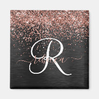 Aangepast Roos Gold Glitter Black Sparkle Monogram