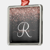 Aangepast Roos Gold Glitter Black Sparkle Monogram Metalen Ornament (Links)