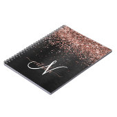 Aangepast Roos Gold Glitter Black Sparkle Monogram Notitieboek (Linkerzijde)