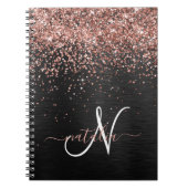 Aangepast Roos Gold Glitter Black Sparkle Monogram Notitieboek (Voorkant)