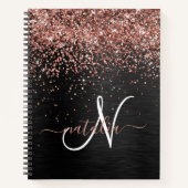 Aangepast Roos Gold Glitter Black Sparkle Monogram Notitieboek (Voorkant)