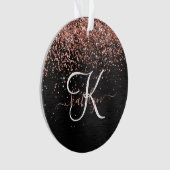 Aangepast Roos Gold Glitter Black Sparkle Monogram Ornament (voorkant)