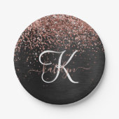 Aangepast Roos Gold Glitter Black Sparkle Monogram Papieren Bordje (Voorkant)